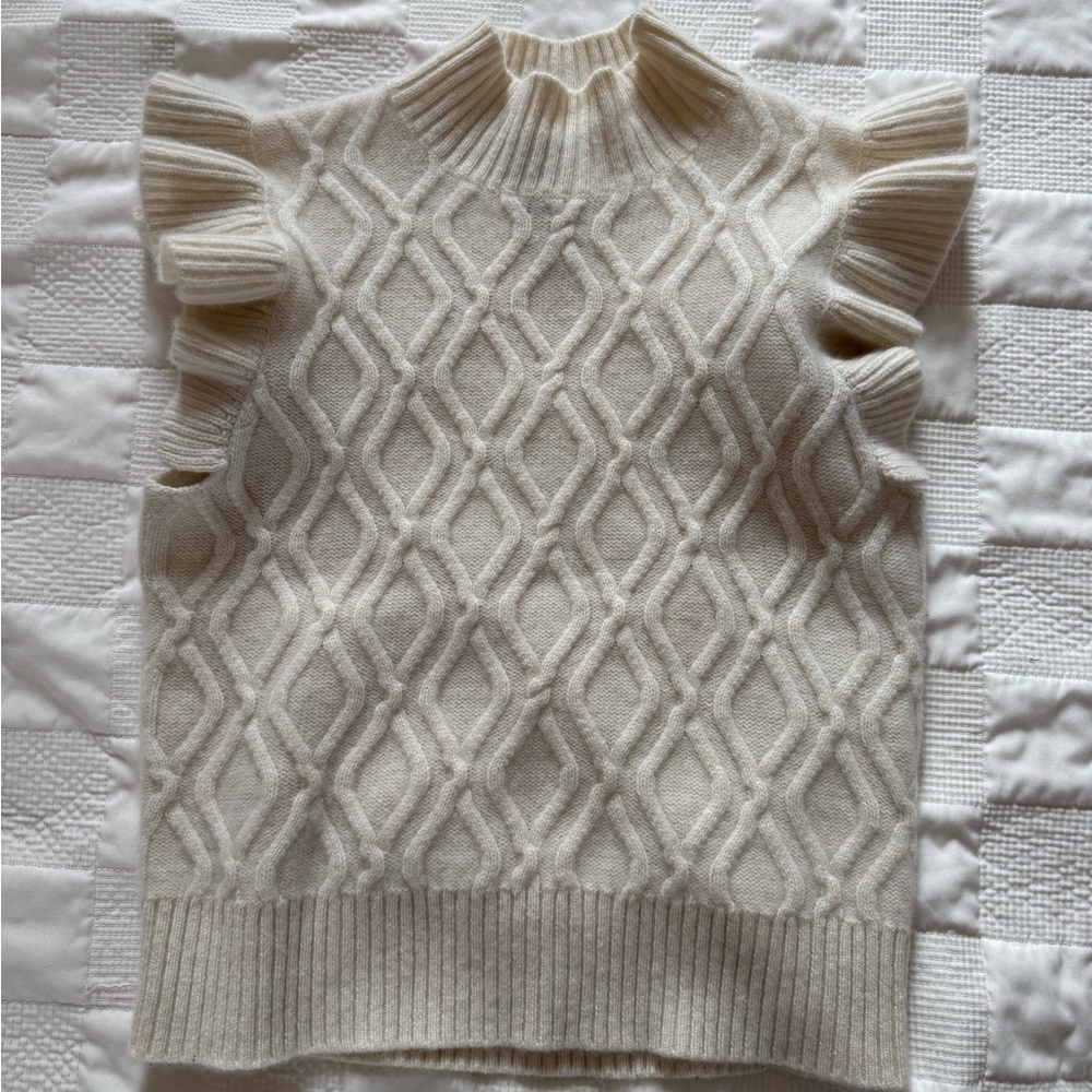Cashmere Cream Sweatervest with Ruffle Details